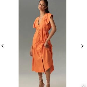 Anthropologie Renee Flutter Sleeve Linen Button Dress nwt